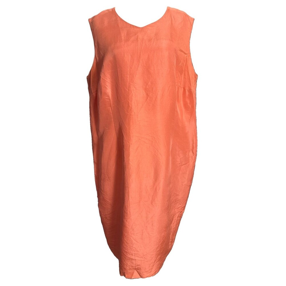 Vintage Travis Ayers Coral 100% Silk Sleeveless Shift Dress Sz 18W Quiet Luxury
